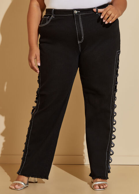 Cutout Mid Rise Skinny Jeans, Black White image number 7