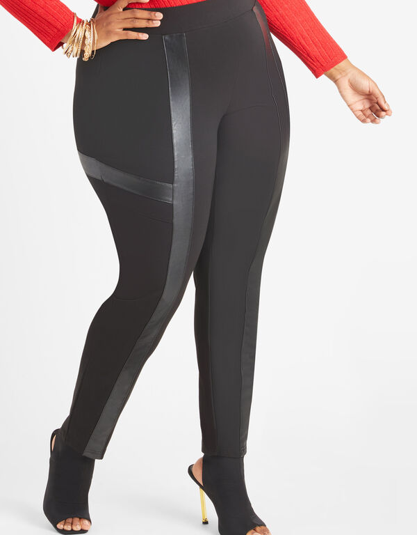 Faux Leather And Ponte Leggings, Black image number 0