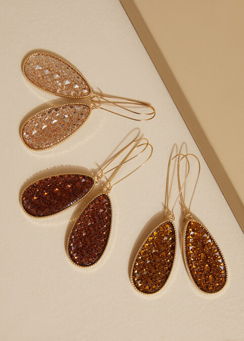 Gold Tone Druzy Earrings Set, Gold image number 2