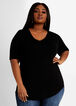 Plus Size Basic Stretch Knit V Neck Short Sleeve Fitted Tops image number 0