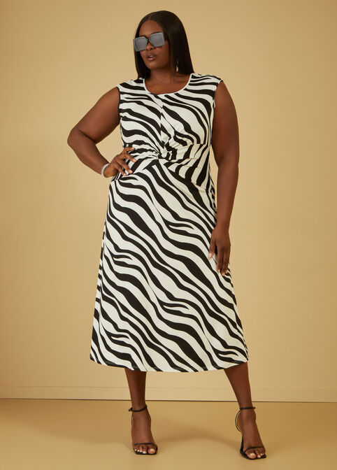 Knotted Striped Midaxi Dress, Black White image number 3