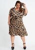 Leopard Print Pleated Midi Dress, Black Animal image number 0