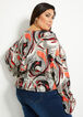 Abstract Mock Wrap Peasant Top, Hot Coral image number 1