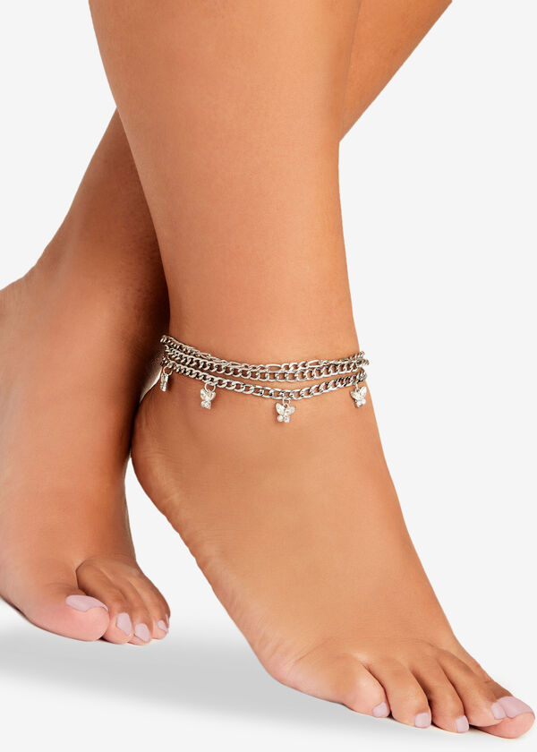 Silver Butterfly Layer Anklet Set, Silver image number 0