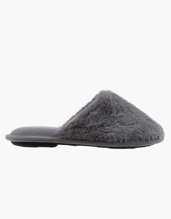 Isotoner Laurel Faux Fur Slippers, Grey image number 1