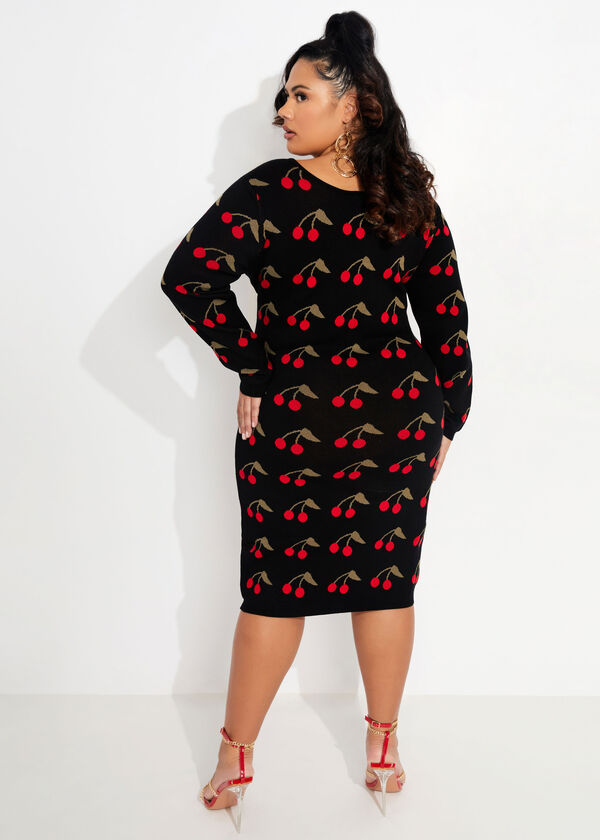 The Cherry Bodycon Dress, Black Combo image number 1