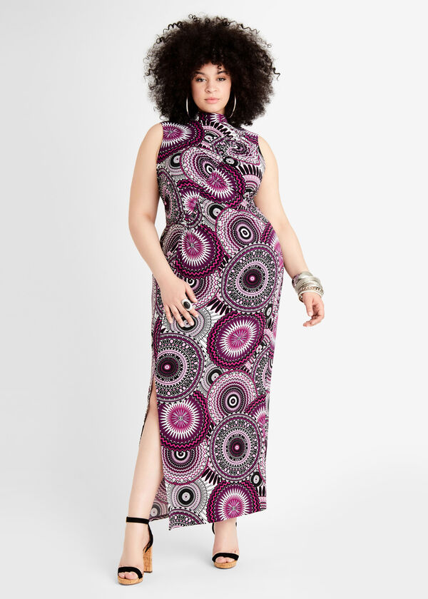 Ruched Abstract Slit Midi Dress, Gloxinia image number 0