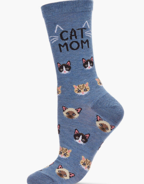 Memoi Cat Mom Crew Socks, Denim image number 0