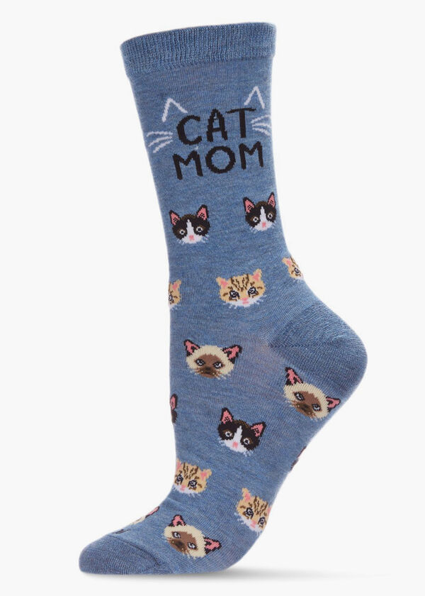 Memoi Cat Mom Crew Socks, Denim image number 0