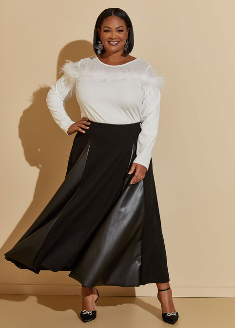 Faux Leather Paneled Maxi Skirt, Black image number 3