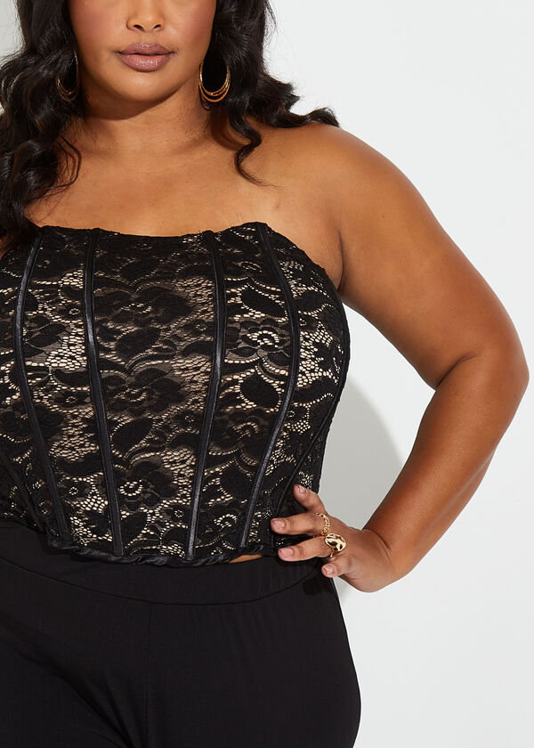 Strapless Lace Bustier Top, Black image number 2