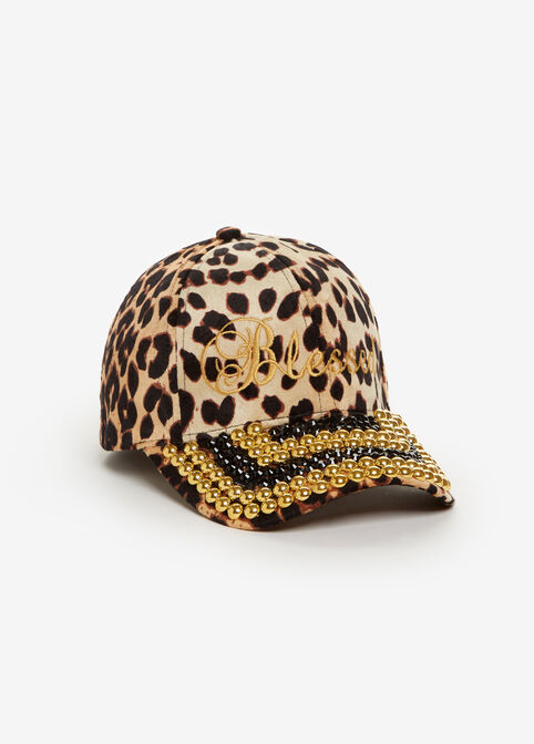 Leopard Studded Baseball Hat, Brown Animal image number 0