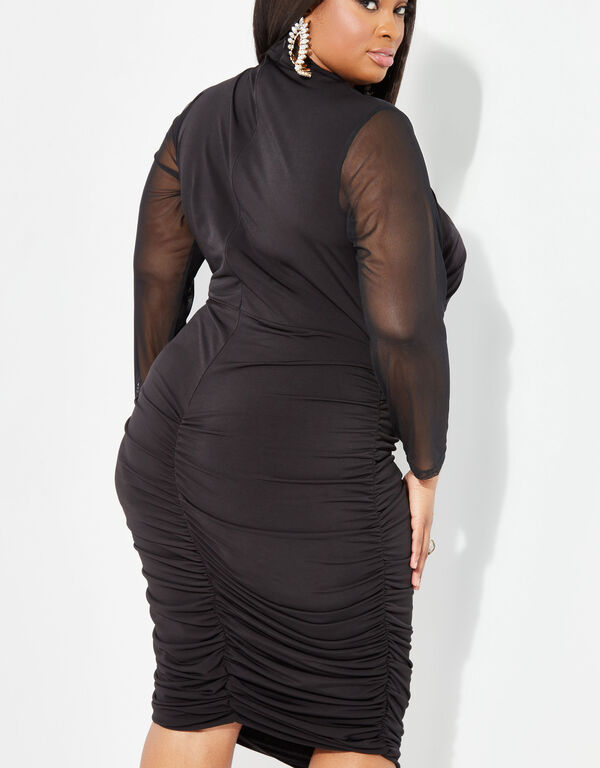 Paneled Crisscross Bodycon Dress, Black image number 1