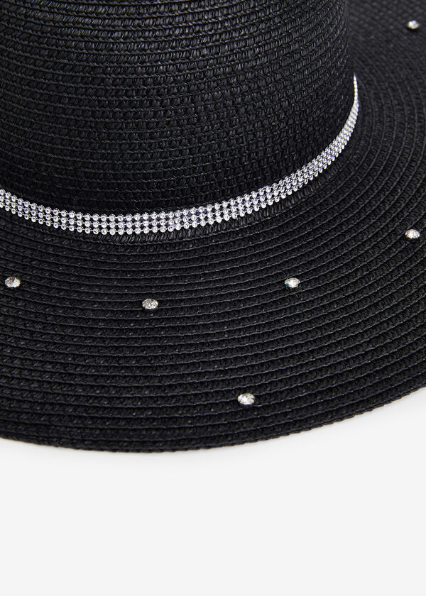 Embellished Straw Wide Brim Hat, Black image number 2