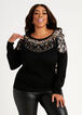 Sequin Scoop Neck Rib Knit Sweater, Black image number 0