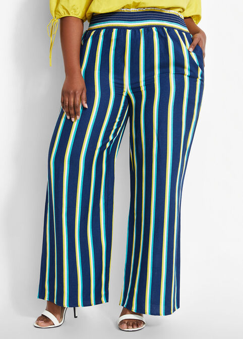 Striped Linen Blend Wide Leg Pants, Estate Blue image number 0