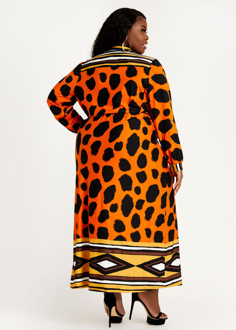 Belted Abstract Wrap Maxi Dress, Marmalade image number 1