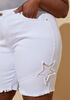 Star Studded Denim Bermuda Shorts, White image number 3
