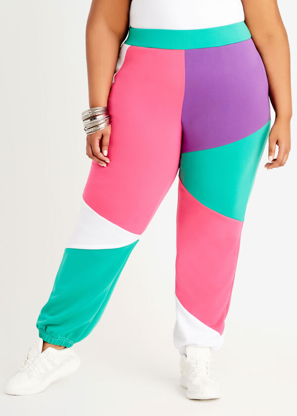 Plus Size Colorblock Pull On Joggers & Hoodie Plus Size Activewear Set image number 0