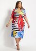 Belted Stripe Paint Splatter Dress, Black Combo image number 0