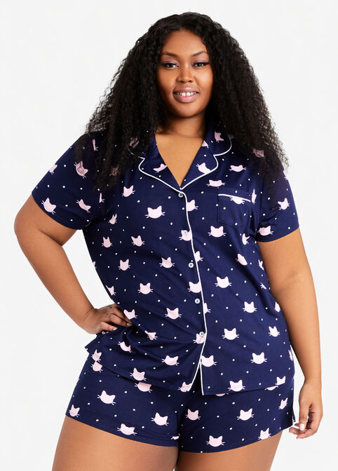 Trendy Plus Size PJ Couture Soft Knit Printed Shorts & Top Lounge Set image number 0