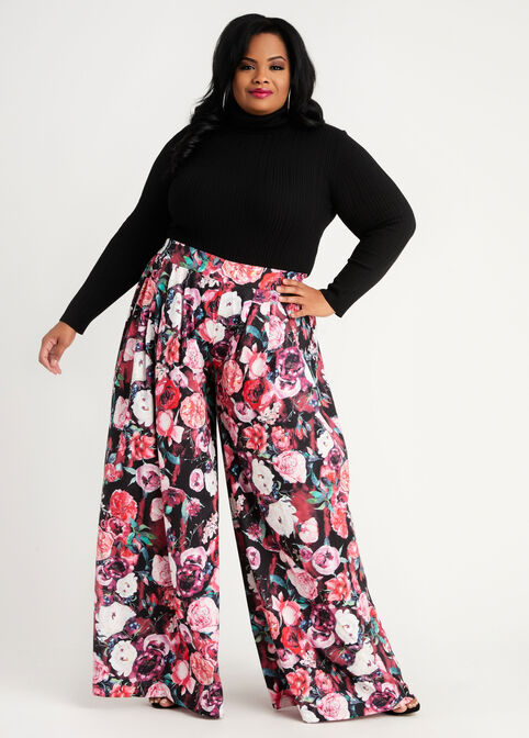 Floral High Waist Wide Leg Pant, Chili Pepper image number 2