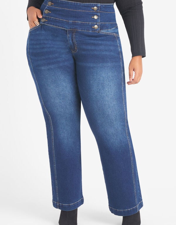 High Rise Straight Leg Jeans, Dk Rinse image number 0