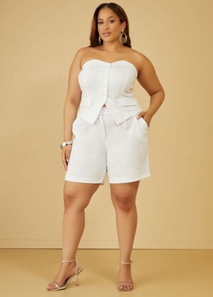 Strapless Buttoned Top, White image number 0