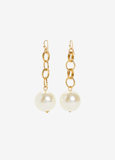 Gold Chain & Pearl Drop Earrings, Gold image number 0