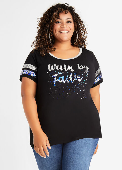 Sequin Walk By Faith Athletic Tee, Black image number 0