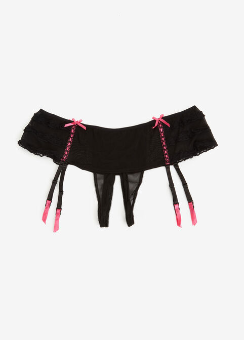 Crotchless Garter Thong Panty, Black image number 2