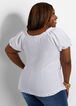 Ruched Puff Sleeve Ruffle Top, White image number 1