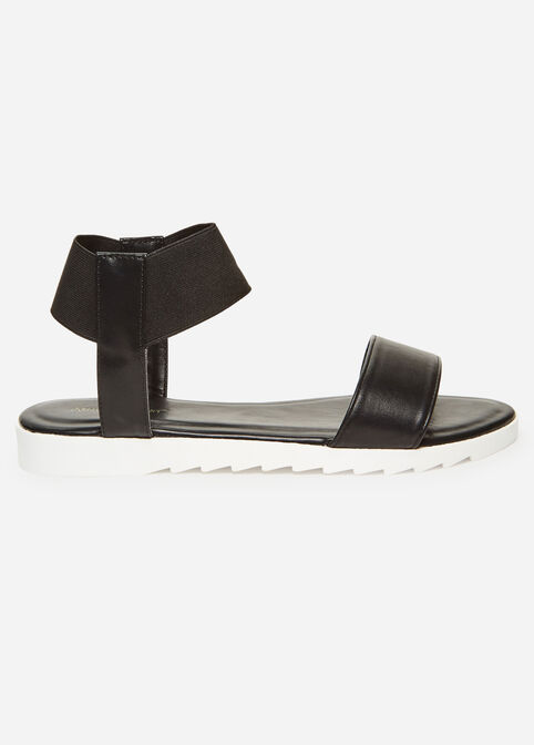 Faux Leather Wide Width Sandals, Black image number 1