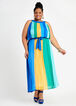 Belted Colorblock Plisse Dress, Blue image number 0