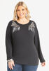 Appliqued French Terry Top, Black image number 0