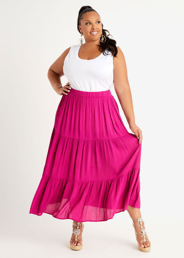 Tiered Gauze Maxi Skirt, Pink image number 2