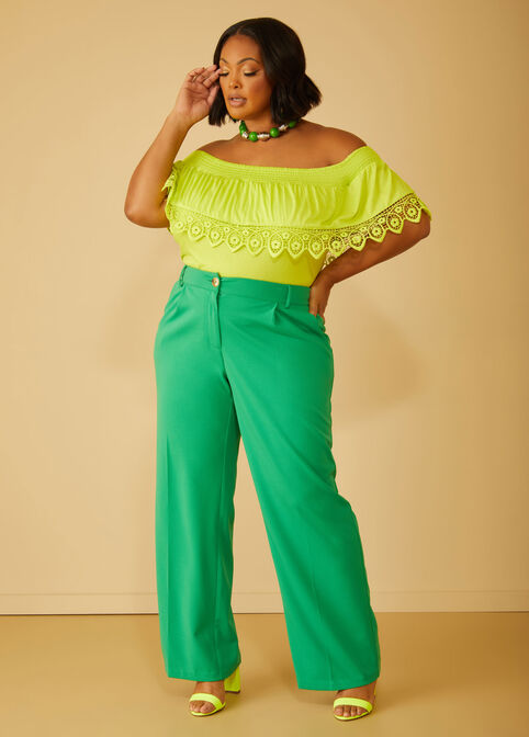 Layered Off The Shoulder Top, LIME PUNCH image number 3