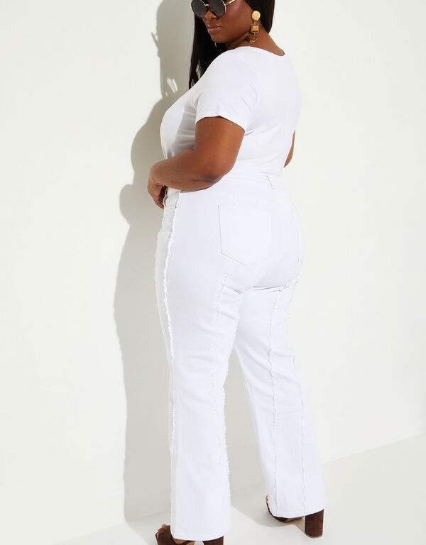 Mid Rise Frayed Flared Jeans, White image number 1