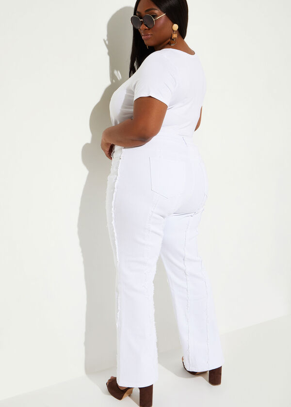 Mid Rise Frayed Flared Jeans, White image number 1
