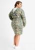 Camo Print Faux Wrap Terry Dress, Olive image number 1