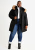 Black 1X Faux Fur Hood Layer Puffer Coat, Black image number 3