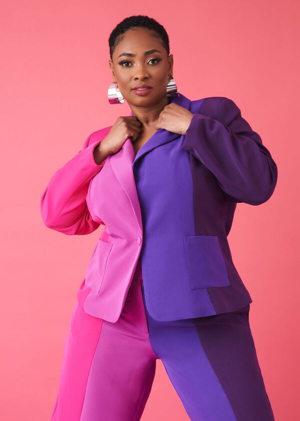 Colorblocked Blazer, Pink Peacock image number 0