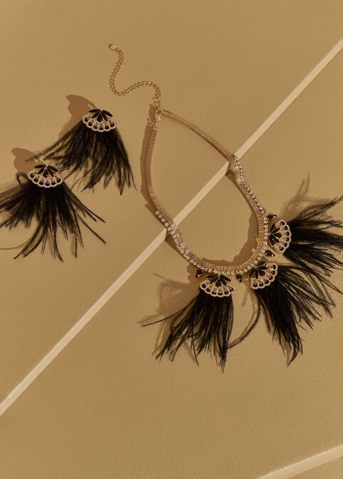 Embellished Feather Necklace, Black image number 2