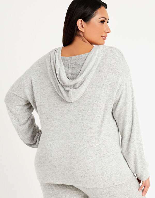 Cozy Lounge Lace Up Knit Hoodie, Heather Grey image number 1