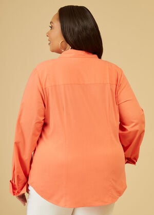 Collared Stretch Cotton Shirt, LIVING CORAL image number 1