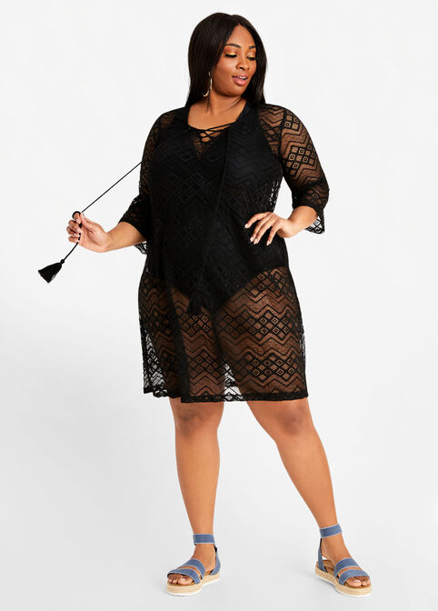 Trendy Plus Size Beach Break Sexy Lace Up Cover Up Mini Swim Dress image number 0