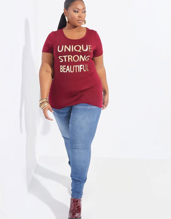 Unique Strong Graphic Tee, Burgundy image number 0