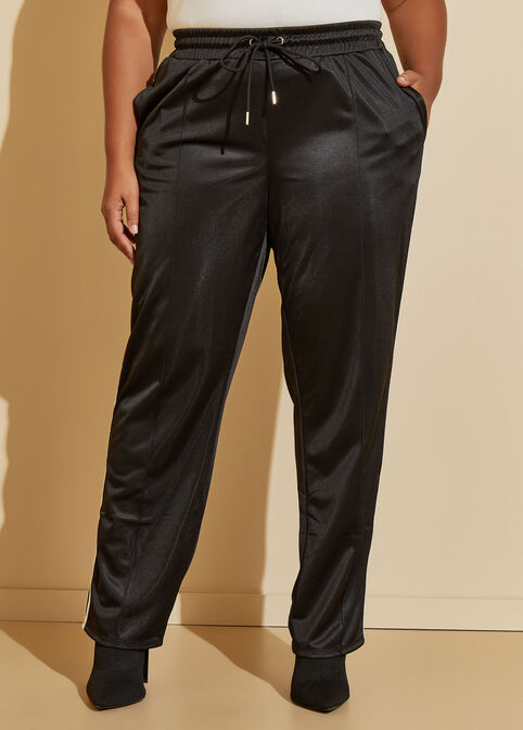 Pintucked Striped Track Pants, Black image number 2
