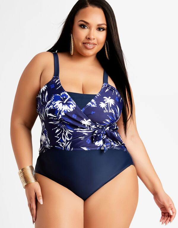 Noon Swim Tropical Tie Front 1PC, Navy image number 0