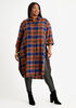 Plaid Side Slit Button Up Duster, Peacoat image number 0